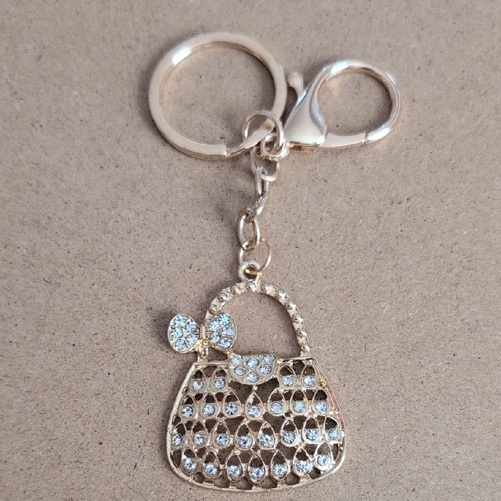 Chic Gold Handbag Keychain with Rhinestones